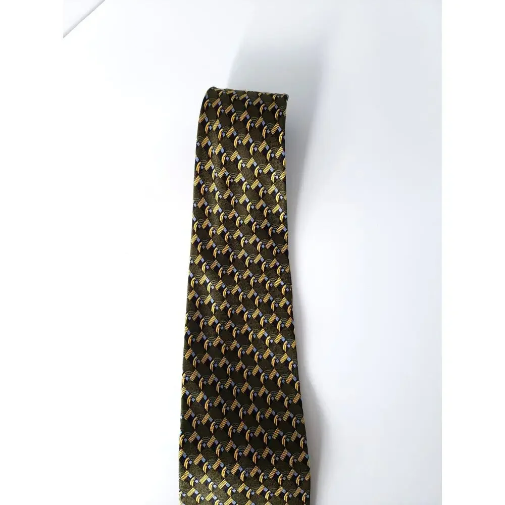 Barneys New York Silk Tie Geometric Brown Yellow